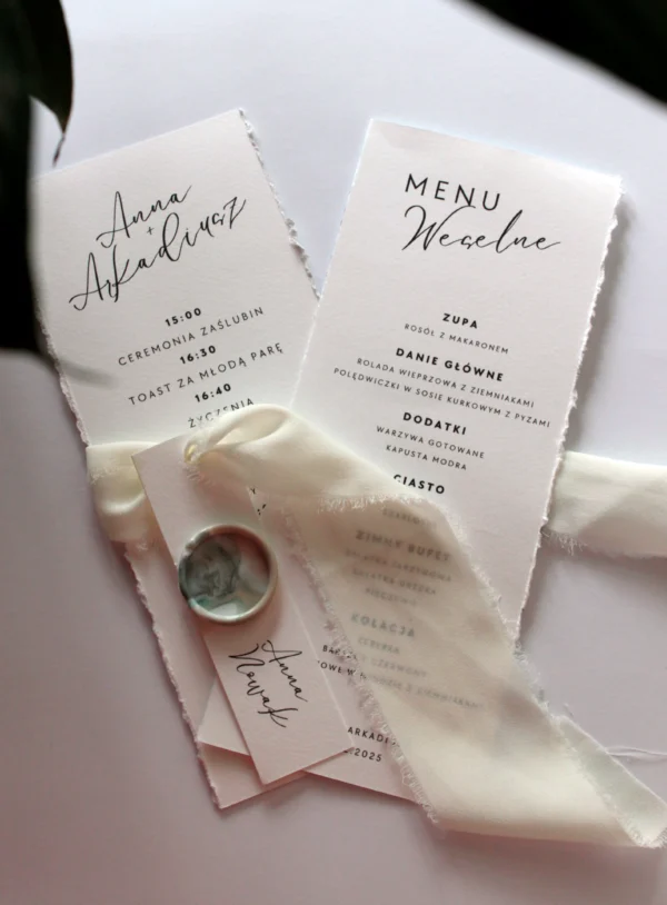 Menu Weselne z harmonogramem i winietką - styl klasyczny