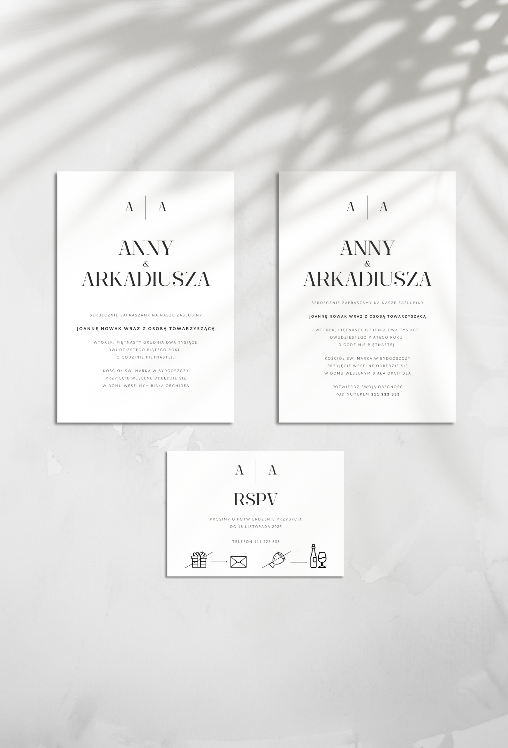 Zestaw "Minimalistyczna" łączy prostotę i elegancję. Idealny dla par ceniących czystość formy i wyrafinowaną estetykę. Oczaruje gości i doda uroku Waszemu dniu.