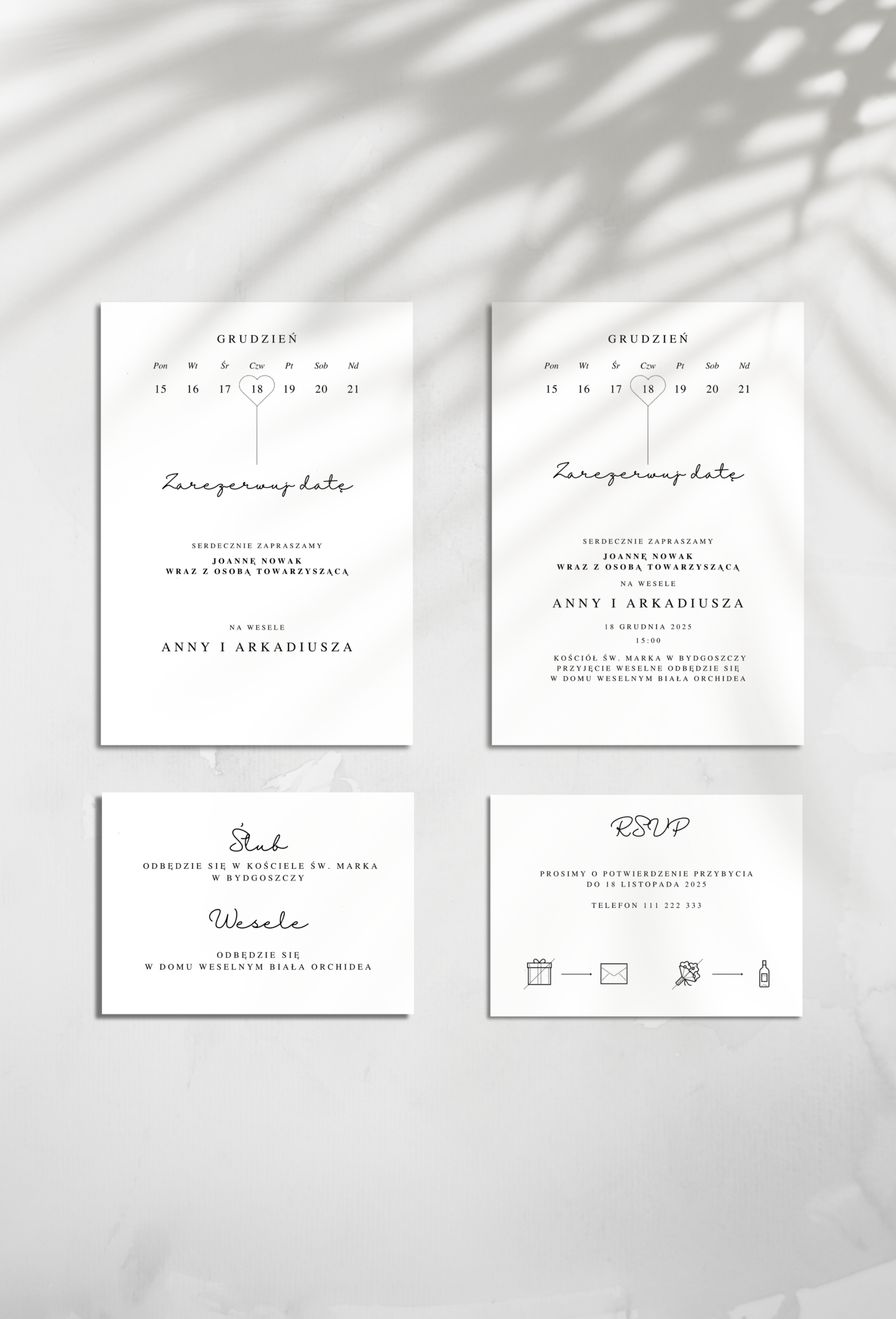 Kolekcja "Minimalistyczna Miłość" to elegancja i prostota dla par ceniących minimalizm. Starannie zaprojektowane elementy dodadzą uroku Waszemu wyjątkowemu dniu.