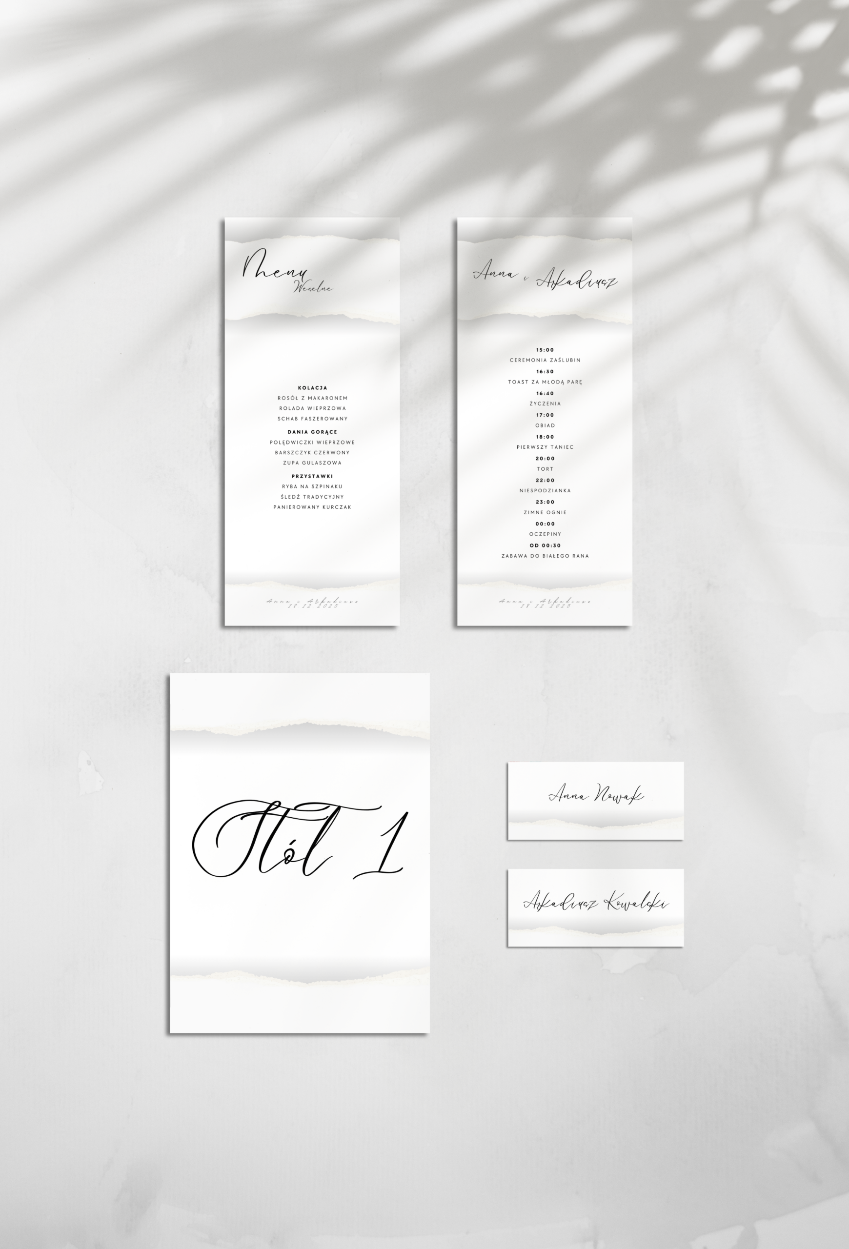 Kolekcja "Szykowne Cienie" to elegancja i wyrafinowany styl dla par ceniących subtelną klasykę. Spójny, harmonijny design zachwyci gości i podkreśli Wasz ślub.