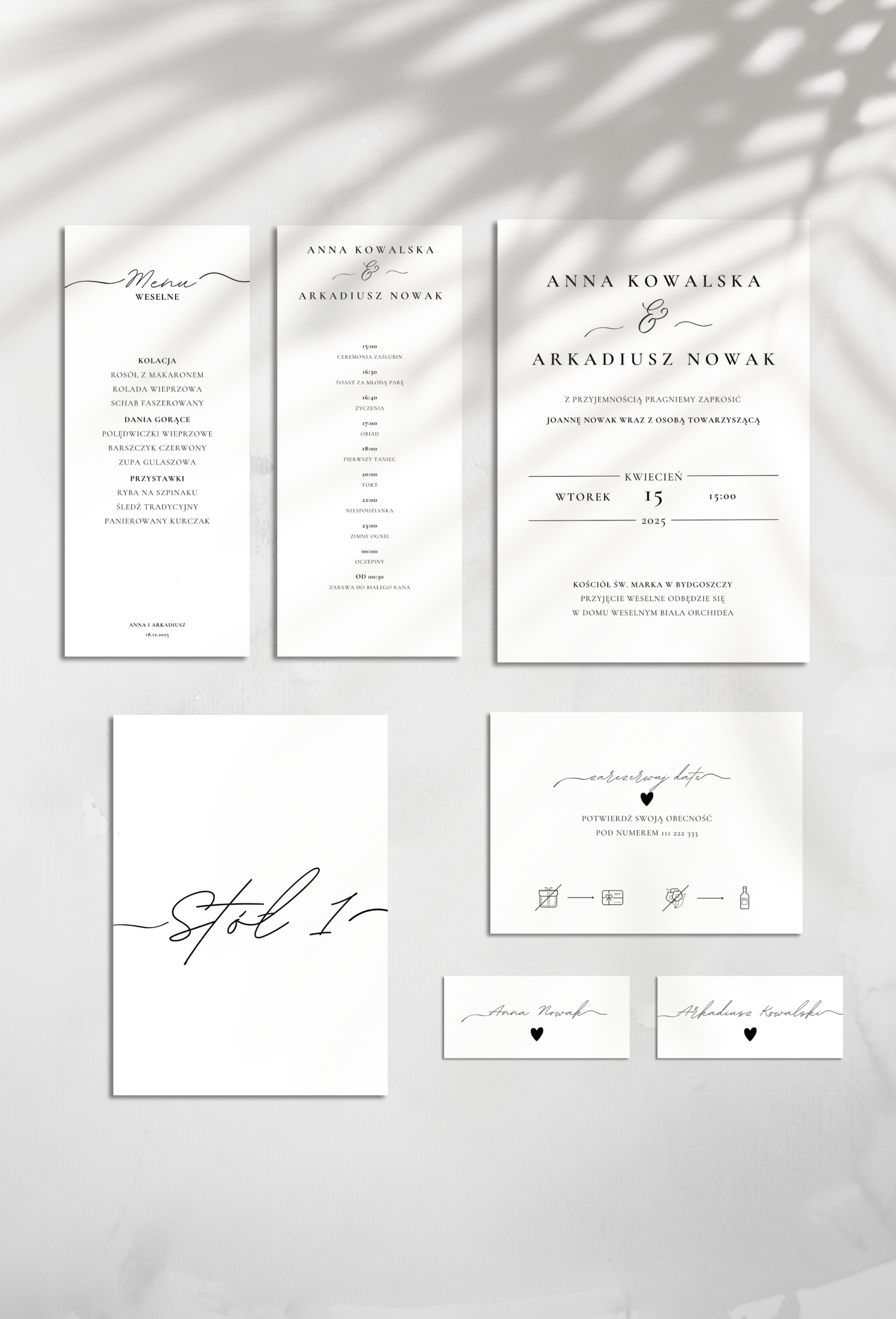 Kolekcja papeterii "Biel i Klasyka" łączy klasyczną prostotę z wyrafinowanym stylem. Idealny dla par pragnących subtelnego uroku i harmonii.