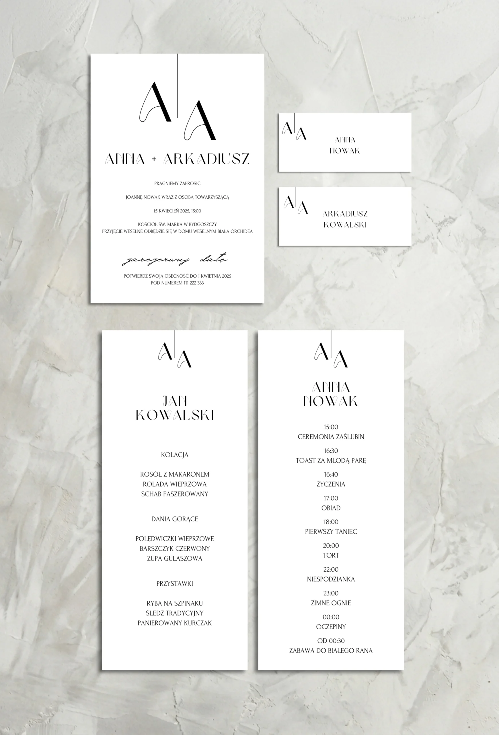 Elegancja Monogramu – personalizowana papeteria ślubna z nowoczesnym znakiem graficznym. Stwórz spójną, minimalistyczną i elegancką oprawę Waszego dnia.