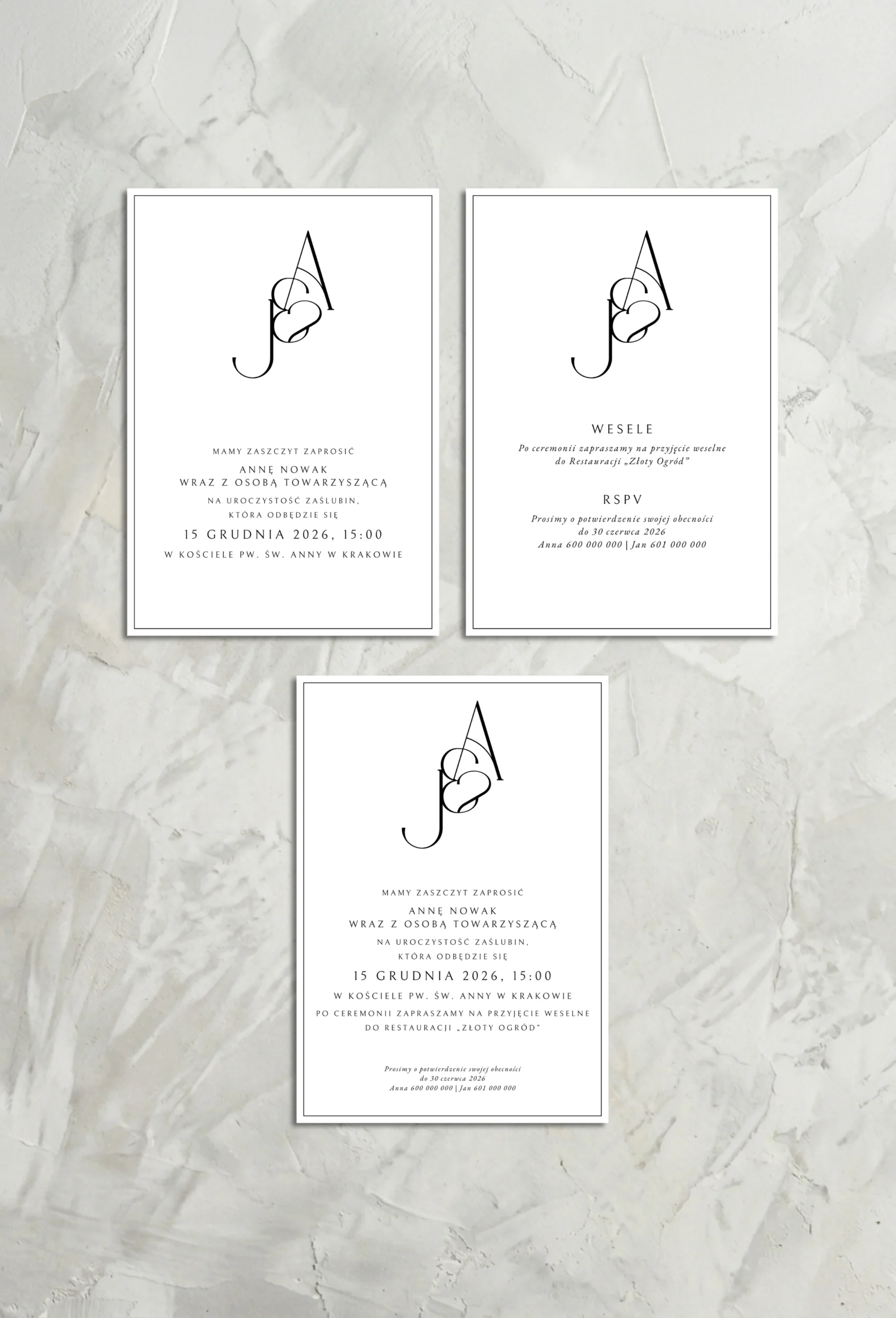 Odkryj kolekcję Nowoczesny Monogram – minimalistyczną papeterię ślubną z inicjałami. Stwórz nowoczesną i stylową oprawę Waszego dnia w duchu elegancji.